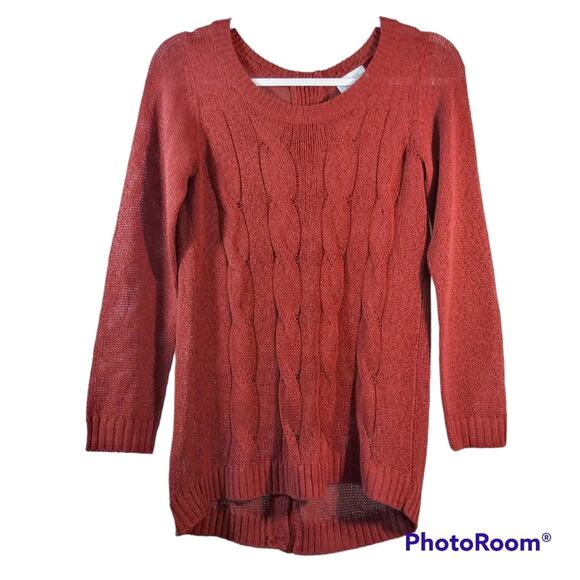 Soft Surroundings Rust Red Cable Knit Sweater Button Back Size XS - Picture 1 of 6